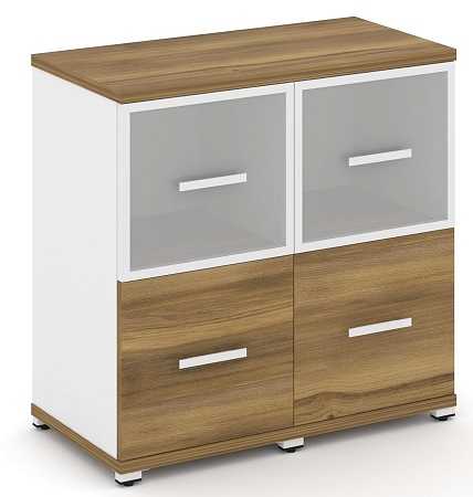 Шкаф две узкие секции, 2 ниши (2 фасада ЛДСП, 1 ниша + 2 фасада стекло белое матовое в раме, 1 ниша) CN.STU-222 RM B/W