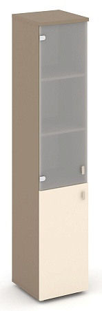 Шкаф высокий узкий левый (1 низкий фасад ЛДСП + 1 средний фасад стекло сатин матовый) ES.SU-1.2(L)