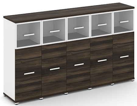 Шкаф пять узких секций, 3 ниши (5 фасадов ЛДСП, 2 ниши + 5 фасадов стекло прозрачное в раме, 1 ниша) CN.STU-354 RP B/W