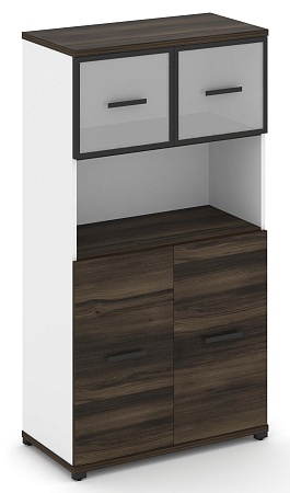 Шкаф две широкие секции, 4 ниши (2 фасада ЛДСП, 2 ниши + 2 фасада стекло белое матовое в раме, 1 ниша) CN.STS-415 RM B/W