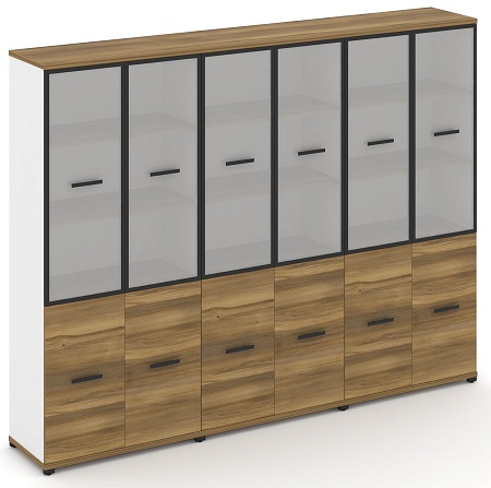 Шкаф три широкие секции, 5 ниш (6 фасадов ЛДСП, 2 ниши + 6 фасадов стекло белое матовое в раме, 3 ниши) CN.STS-532 RM B/W