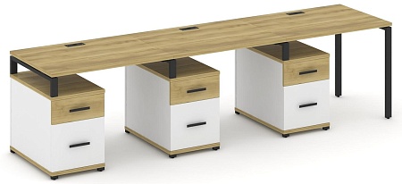 Рабочая станция на 3 места с тремя опорными тумбами CN.ORS-345 B/W