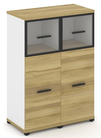 Шкаф две узкие секции, 3 ниши (2 фасада ЛДСП, 2 ниши + 2 фасада стекло прозрачное в раме,  1 ниша) CN.STU-324 RP B/W