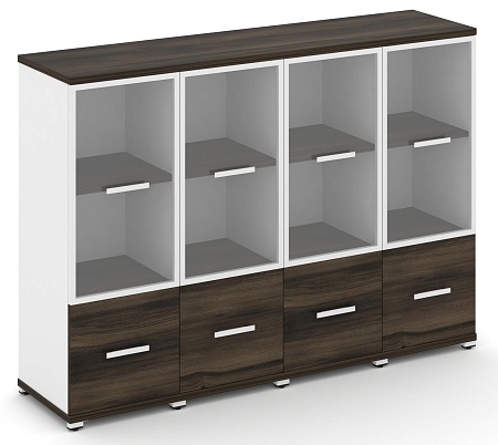 Шкаф четыре узкие секции, 3 ниши (4 фасада ЛДСП, 1 ниша + 4 фасада стекло прозрачное в раме, 2 ниши) CN.STU-342 RP B/W