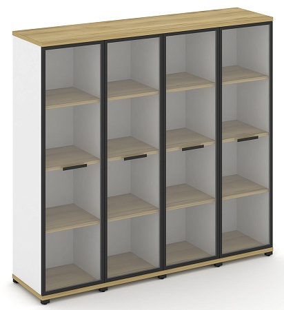 Шкаф четыре узкие секции, 4 ниши (4 фасада стекло прозрачное в раме, 4 ниши) CN.STU-446 RP B/W