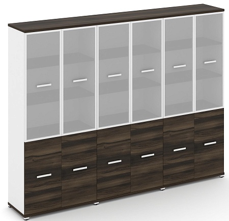 Шкаф три широкие секции, 5 ниш (6 фасадов ЛДСП, 2 ниши + 6 фасадов стекло белое матовое в раме, 3 ниши) CN.STS-532 RM B/W