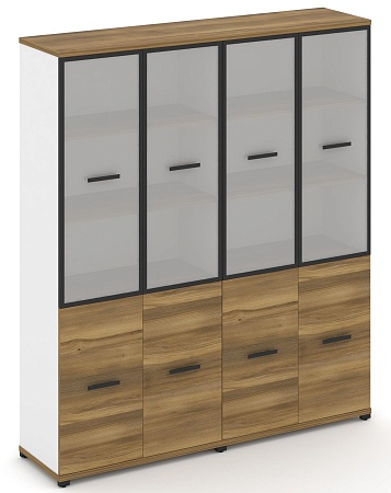 Шкаф две широкие секции, 5 ниш (4 фасада ЛДСП, 2 ниши + 4 фасада стекло белое матовое в раме,  3 ниши) CN.STS-522 RM B/W