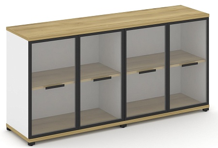 Шкаф две широкие секции, 2 нишии (4 фасада стекло прозрачное в раме, 2 ниши) CN.STS-223 RP B/W