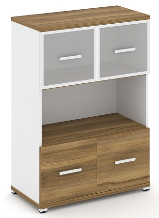 Шкаф две широкие секции, 3 ниши (2 фасада ЛДСП, 1 ниша + 2 фасада стекло белое матовое в раме, 1 ниша) CN.STS-315 RM B/W