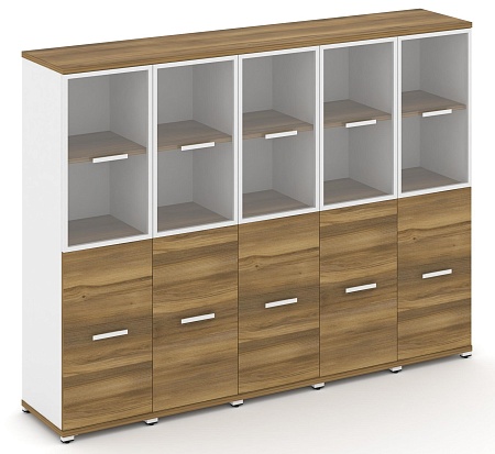 Шкаф пять узких секций, 4 ниши (5 фасадов ЛДСП, 2 ниши + 5 фасадов стекло прозрачное в раме, 2 ниши) CN.STU-452 RP B/W