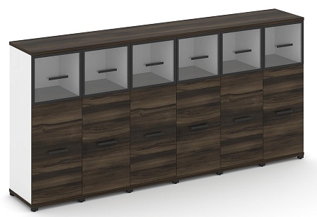 Шкаф шесть узких секций, 3 ниши (6 фасадов ЛДСП, 2 ниши + 6 фасадов стекло прозрачное в раме, 1 ниша) CN.STU-364 RP B/W