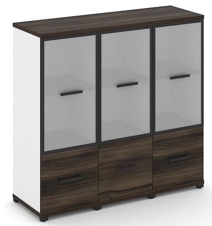 Шкаф три узкие секции, 3 ниши (3 фасада ЛДСП, 1 ниша + 3 фасада стекло белое матовое, 2 ниши) CN.STU-332 RM B/W