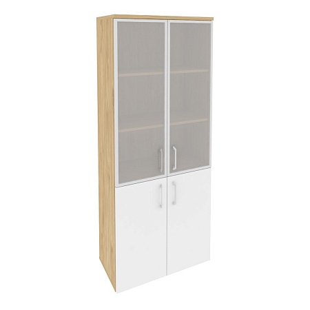 Шкаф высокий широкий (2 низких фасада ЛДСП + 2 средних фасада стекло в раме) O.ST-1.2R