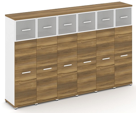 Шкаф шесть узких секций, 4 ниши (6 фасадов ЛДСП, 3 ниши + 6 фасадов стекло белое матовое в раме, 1 ниша) CN.STU-464 RM B/W