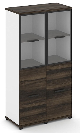 Шкаф две узкие секции, 4 ниши (2 фасада ЛДСП, 2 ниши + 2 фасада стекло прозрачное в раме, 2 ниши) CN.STU-422 RP B/W