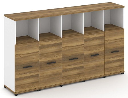 Шкаф пять узких секций, 3 ниши (5 фасадов ЛДСП, 2 ниши + 5 фасадов стекло белое матовое в раме, 1 ниша) CN.STU-354 RM B/W