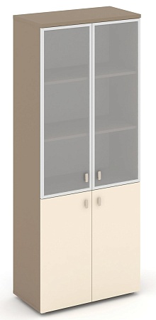 Шкаф высокий широкий (2 низких фасада ЛДСП + 2 средних фасада стекло в раме  сатин матовый) ES.ST-1.2R