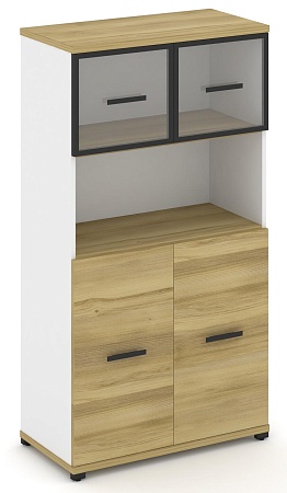 Шкаф две широкие секции, 4 ниши (2 фасада ЛДСП, 2 ниши + 2 фасада стекло прозрачное в раме, 1 ниша) CN.STS-415 RP B/W