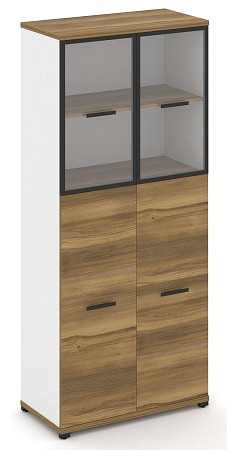 Шкаф одна широкая секция, 5 ниш (2 фасада ЛДСП, 3 ниши + 2 фасада стекло прозрачное в раме, 2 ниши) CN.STS-515 RP B/W