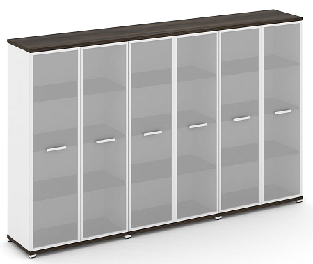 Шкаф три широкие секции, 4 ниши (6 фасадов стекло белое матовое в раме, 4 ниши) CN.STS-436 RM B/W