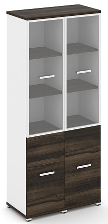 Шкаф две узкие секции, 5 ниш (Два фасада ЛДСП   2 ниши + два фасада стекло прозрачное в раме, 3 ниши) CN.STU-522 RP B/W