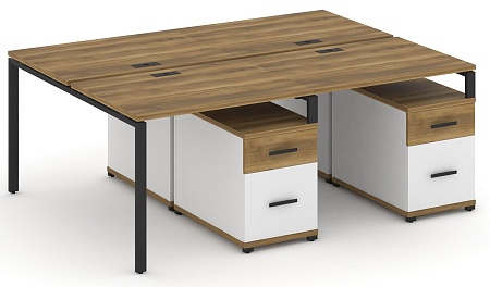 Рабочая станция на 4 места с двумя двухсторонними опорными тумбами CN.DRS-321 B/W
