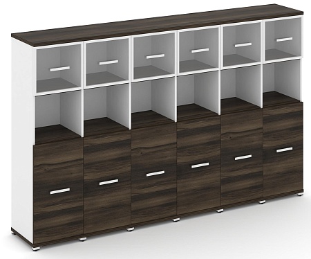 Шкаф шесть узких секций, 4 ниши (6 фасадов  ЛДСП, 2 ниши + 6 фасадов стекло прозрачное в раме, 1 ниша) CN.STU-465 RP B/W