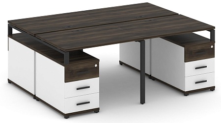 Рабочая станция на 4 места с двумя двухсторонними опорными тумбами CN.DRS-325 B/W