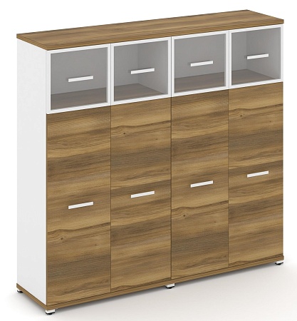 Шкаф две широкие секции, 4 ниши (4 фасада ЛДСП, 3 ниши + 4 фасада стекло прозрачное в раме,  1 ниша) CN.STS-424 RP B/W