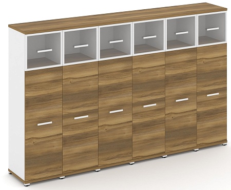 Шкаф шесть узких секций, 4 ниши (6 фасадов ЛДСП, 3 ниши + 6 фасадов стекло прозрачное в раме, 1 ниша) CN.STU-464 RP B/W