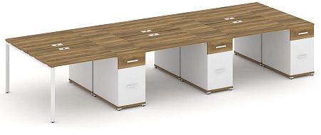 Рабочая станция на 6 мест с четыремя опорными тумбами CN.DRS-461 B/W