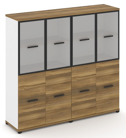 Шкаф две широкие секции, 4 ниши (4 фасада ЛДСП, 2 ниши + 4 фасада стекло белое матовое в раме, 2 ниши) CN.STS-422 RM B/W