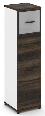 Шкаф одна узкая секция, 4 ниши ( фасад ЛДСП, 3 ниши + фасад стекло стело белое матовое в раме, 1 ниша) CN.STU-414 RM B/W