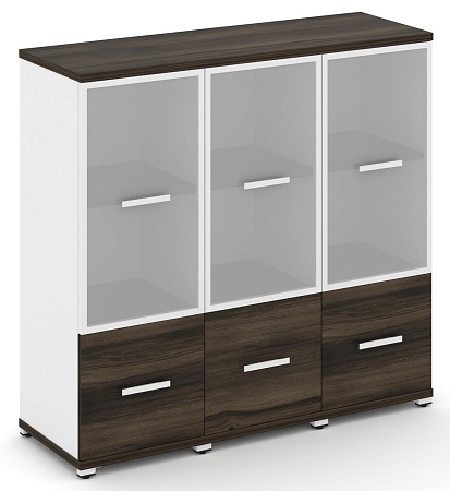 Шкаф три узкие секции, 3 ниши (3 фасада ЛДСП, 1 ниша + 3 фасада стекло белое матовое, 2 ниши) CN.STU-332 RM B/W