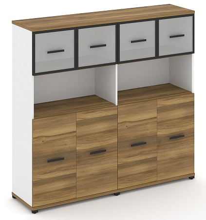 Шкаф две широкие секции, 4 ниши (4 фасада ЛДСП, 2 ниши + 4 фасада стекло белое матовое в раме, 1 ниша) CN.STS-425 RM B/W