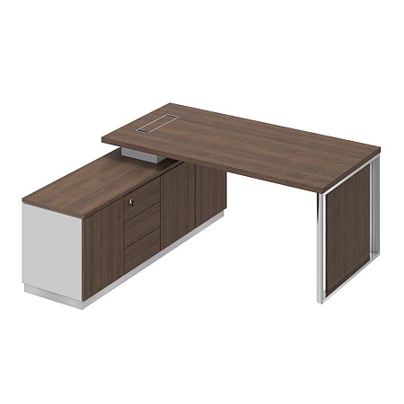 Стол руководителя на опорной тумбе с декоративной вставкой левый БР 107L