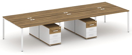 Рабочая станция на 6 мест с двумя двухсторонними опорными тумбами CN.DRS-343 B/W