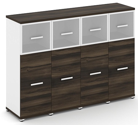 Шкаф четыре узкие секции, 3 ниши (4 фасада ЛДСП, 2 ниши + 4 фасада стекло белое матовое в раме, 1 ниша) CN.STU-344 RM B/W