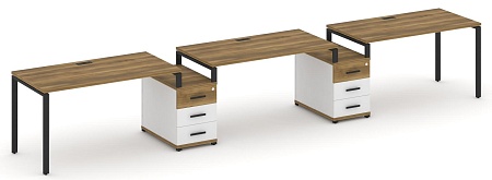Рабочая станция на 3 места с двумя опорными тумбами CN.ORS-327 B/W