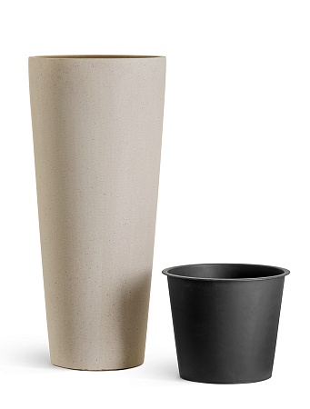 Кашпо TREEZ Effectory Beton Высокий конус Белый песок в-90 см, д-40 см