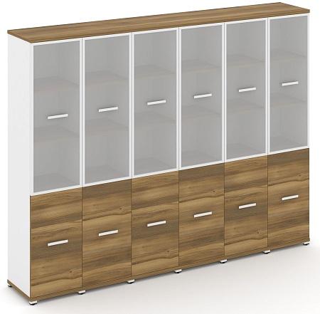 Шкаф шесть узких секций, 5 ниш (6 фасадов ЛДСП,  2 ниши + 6 фасадов стекло белое матовое в раме, 3 ниши) CN.STU-562 RM B/W