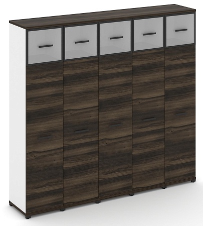 Шкаф пять узких секций, 5 ниш (5 фасадов ЛДСП, 4 ниши + 5 фасадов стекло белое матовое в раме, 1 ниша) CN.STU-557 RM B/W