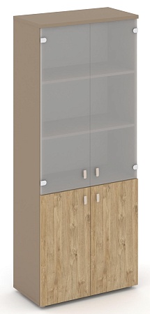 Шкаф высокий широкий (2 низких фасада ЛДСП + 2 средних фасада стекло сатин матовый) ES.ST-1.2