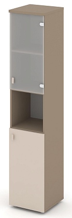 Шкаф высокий узкий правый (1 низкий фасад ЛДСП + 1 низкий фасад стекло сатин матовый) ES.SU-1.4(R)