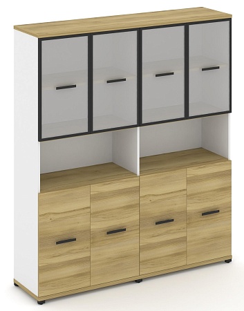 Шкаф две широкие секции, 5 ниш (4 фасада ЛДСП, 2 ниши + 4 фасада стекло белое матовое в раме, 2 ниши) CN.STS-523 RM B/W