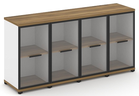 Шкаф четыре узкие секции, 2 ниши (4 фасада стекло прозрачное в раме, 2 ниши) CN.STU-243 RP B/W