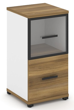 Шкаф одна узкая секция, 2 ниши (фасад ЛДСП, 1 ниша + фасад стекло прозрачное в раме, 1 ниша) CN.STU-212 RP B/W