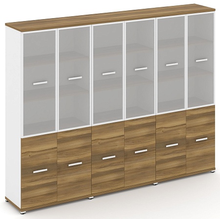 Шкаф три широкие секции, 5 ниш (6 фасадов ЛДСП, 2 ниши + 6 фасадов стекло белое матовое в раме, 3 ниши) CN.STS-532 RM B/W