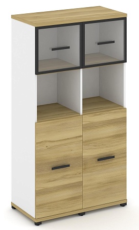 Шкаф две узкие секции, 4 ниши (2 фасада ЛДСП,  2 ниши +  фасад стекло прозрачное в раме,  1 ниша) CN.STU-425 RP B/W