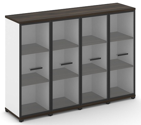 Шкаф четыре узкие секции, 3 ниши (4 фасада стекло прозрачное в раме, 3 ниши) CN.STU-346 RP B/W